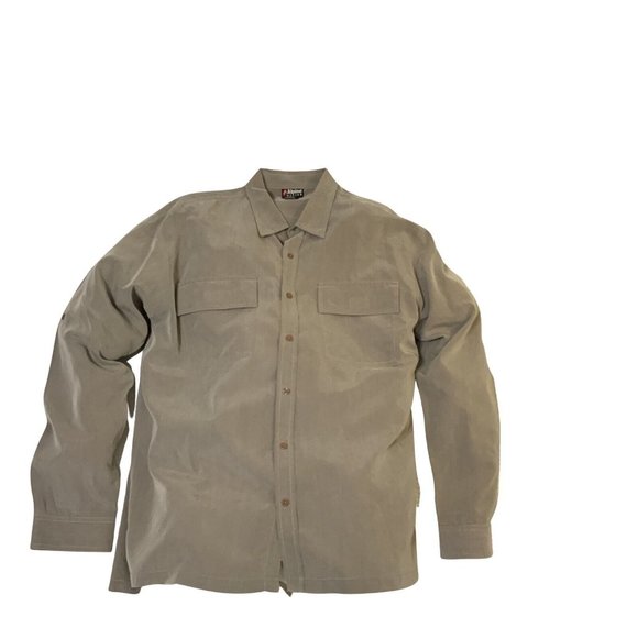 Alpine Design Mens Button Up Shirt Large Solid Green Long Sleeve Roll Tab Resort - Picture 4 of 9